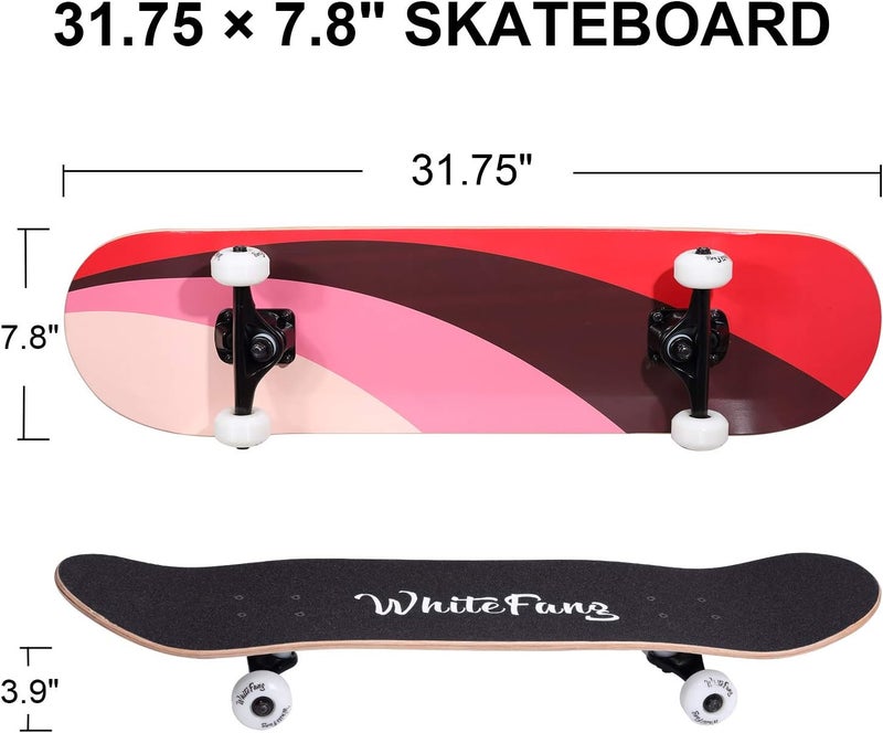 WhiteFang Skateboards for Beginners, Complete Skateboard 31 x 7.88, 7 Layer Canadian Maple Double Kick Concave Standard and Tricks Skateboards for Kids and Beginners - Image 2