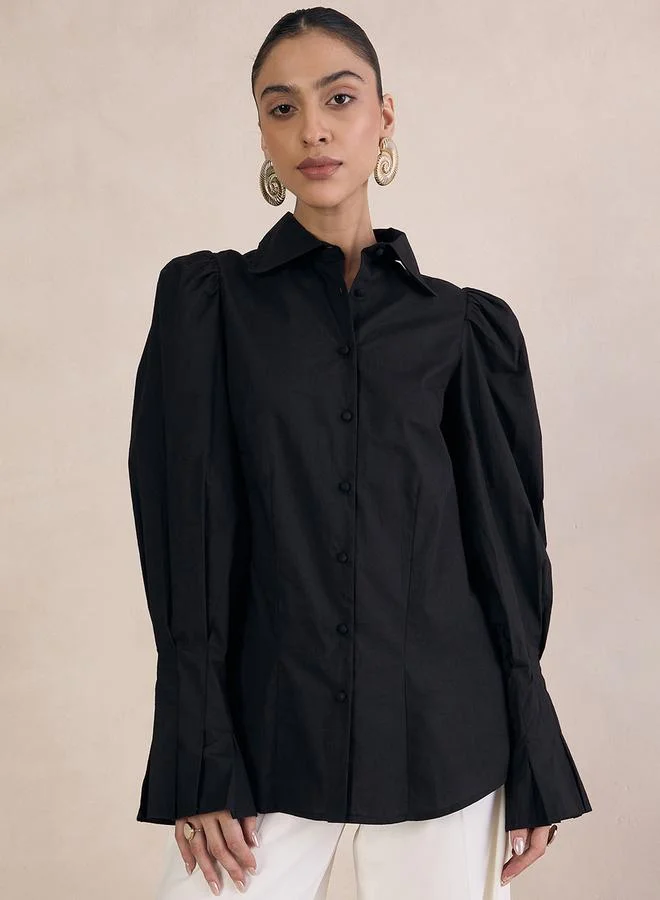 Femmella Femmella Solid Poplin Shirt with Balloon Sleeves