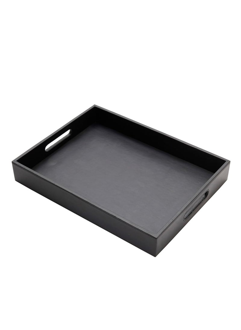 Lamsit Ibdaa - Leather Tray Organizer | Modern Storage for Home Office Desk, Wallet, Mobile Phone, Watch, Stationary, Jewelry, Perfume, Glasses | Beside Table Catchall Dump Key Bowl (Black) - Image 1