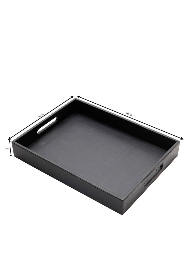 Lamsit Ibdaa - Leather Tray Organizer | Modern Storage for Home Office Desk, Wallet, Mobile Phone, Watch, Stationary, Jewelry, Perfume, Glasses | Beside Table Catchall Dump Key Bowl (Black) - Image 1