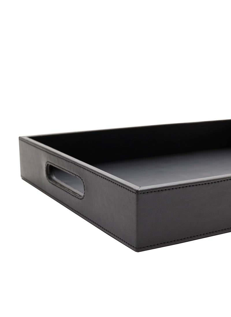 Lamsit Ibdaa - Leather Tray Organizer | Modern Storage for Home Office Desk, Wallet, Mobile Phone, Watch, Stationary, Jewelry, Perfume, Glasses | Beside Table Catchall Dump Key Bowl (Black) - Image 1