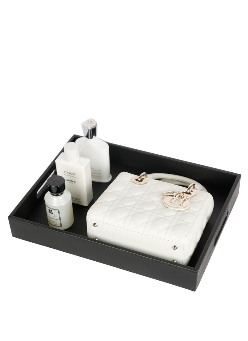 Lamsit Ibdaa - Leather Tray Organizer | Modern Storage for Home Office Desk, Wallet, Mobile Phone, Watch, Stationary, Jewelry, Perfume, Glasses | Beside Table Catchall Dump Key Bowl (Black) - Image 1