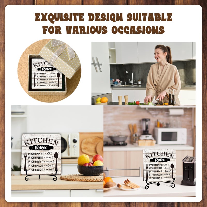DETIHO Rustic Wood Plaque with Stand - Kitchen Decor - Kitchen Rules Wood Sign - Idea Wooden Decor for Home Living Room Dining Room Shelf Table Decoration (31) - Image 4