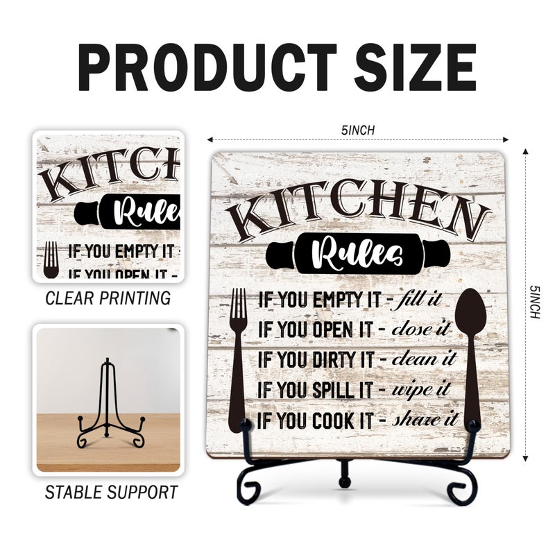 DETIHO Rustic Wood Plaque with Stand - Kitchen Decor - Kitchen Rules Wood Sign - Idea Wooden Decor for Home Living Room Dining Room Shelf Table Decoration (31) - Image 2