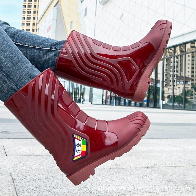 Thickened Beef Sole Quick-Drying No-Lining Water Boots Waterproof Non-Slip Fleece-Lined Warm Rain Boots For Construction Site Labor Protection Car Washing Rain Boots - Image 5