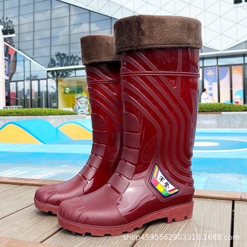 Thickened Beef Sole Quick-Drying No-Lining Water Boots Waterproof Non-Slip Fleece-Lined Warm Rain Boots For Construction Site Labor Protection Car Washing Rain Boots - Image 1