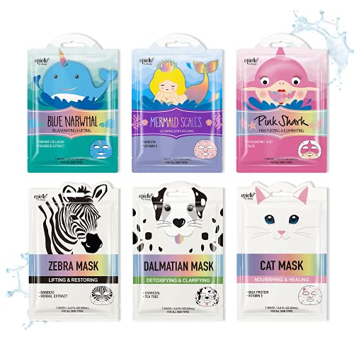 Epielle Character Face Mask Wave & Wild 6 Pack, Fun & Effective Korean Skin Care, Spa Party Favors, Stocking Stuffers, Birthday Gifts for Women, Thanksgiving Essentials - Image 1