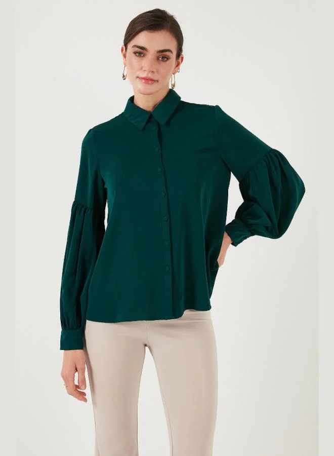 Lela Lela Regular Fit Stitching Detail Plain Collar Balloon Sleeve Shirt Women's SHIRT 611GO00003