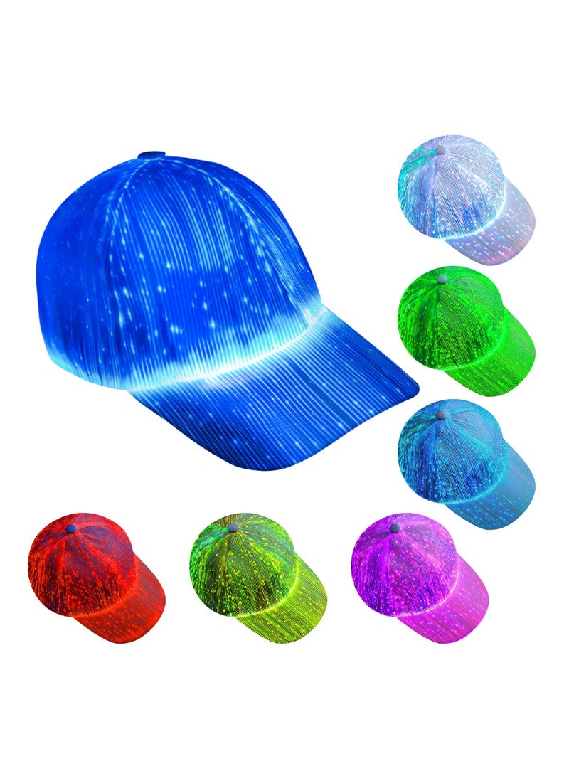 KASTWAVE LED Hat Light up Baseball Cap 7 Colors Luminous LED Light Baseball Cap Flash Glow Hat Fiber Optic Cap for Men Women Glow in Dark Party Supplies, White, One size - Image 1
