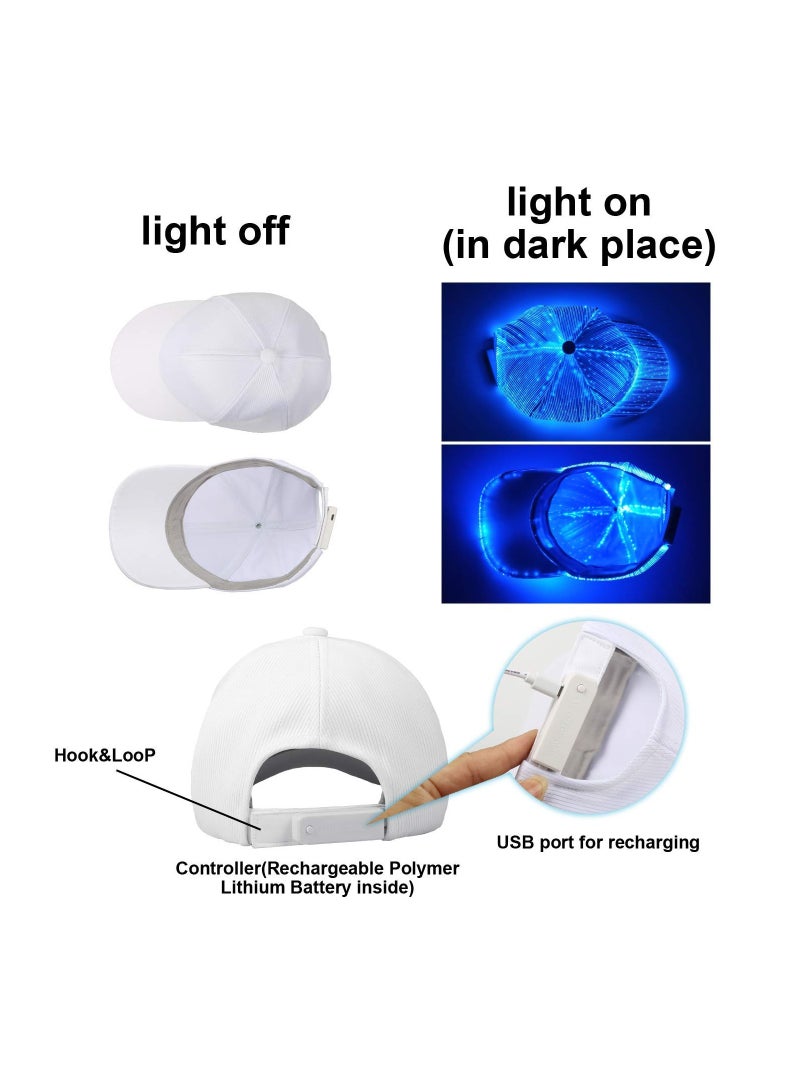KASTWAVE LED Hat Light up Baseball Cap 7 Colors Luminous LED Light Baseball Cap Flash Glow Hat Fiber Optic Cap for Men Women Glow in Dark Party Supplies, White, One size - Image 3