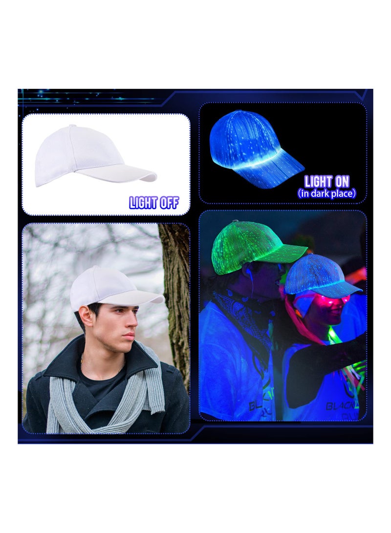 KASTWAVE LED Hat Light up Baseball Cap 7 Colors Luminous LED Light Baseball Cap Flash Glow Hat Fiber Optic Cap for Men Women Glow in Dark Party Supplies, White, One size - Image 4
