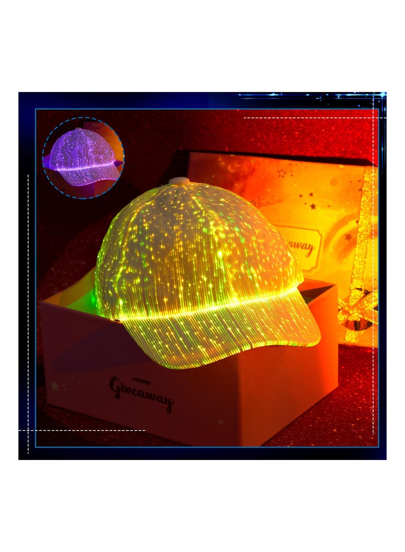 KASTWAVE LED Hat Light up Baseball Cap 7 Colors Luminous LED Light Baseball Cap Flash Glow Hat Fiber Optic Cap for Men Women Glow in Dark Party Supplies, White, One size - Image 5