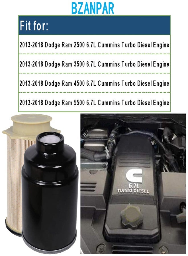 BZANPAR Fuel Filter Water Separator Set for Dodge Ram 2500 3500 4500 5500 6.7L Cummins Turbo Diesel Engines of 2013 2014 2015 2016 2017 2018, Replacement for 68157291AA 68197867AA - Image 2