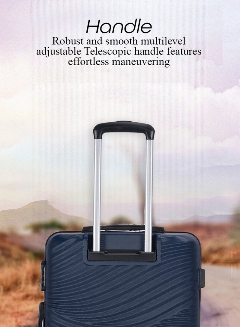 فيبتور مجموعة حقائب سفر صلبة من مادة ABS مكونة من 3 قطع، حقيبة سفر بعجلات دوارة 360 درجة مع قفل تركيبي، صغيرة (2.5 كجم)، متوسطة (3 كجم)، كبيرة (3.8 كجم) (20 بوصة/24 بوصة/28 بوصة) - أزرق داكن - Image 2