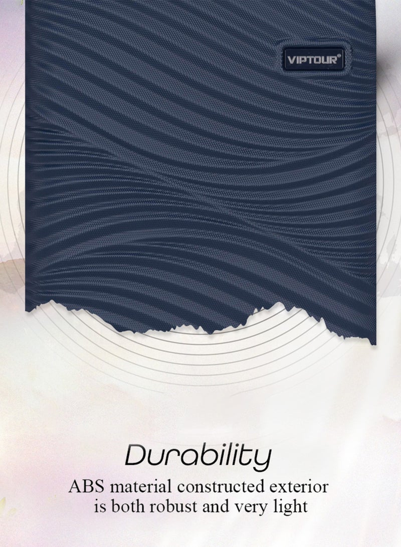 فيبتور مجموعة حقائب سفر صلبة من مادة ABS مكونة من 3 قطع، حقيبة سفر بعجلات دوارة 360 درجة مع قفل تركيبي، صغيرة (2.5 كجم)، متوسطة (3 كجم)، كبيرة (3.8 كجم) (20 بوصة/24 بوصة/28 بوصة) - أزرق داكن - Image 4