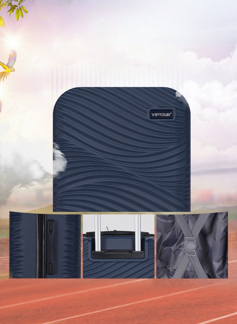 فيبتور مجموعة حقائب سفر صلبة من مادة ABS مكونة من 3 قطع، حقيبة سفر بعجلات دوارة 360 درجة مع قفل تركيبي، صغيرة (2.5 كجم)، متوسطة (3 كجم)، كبيرة (3.8 كجم) (20 بوصة/24 بوصة/28 بوصة) - أزرق داكن - Image 5