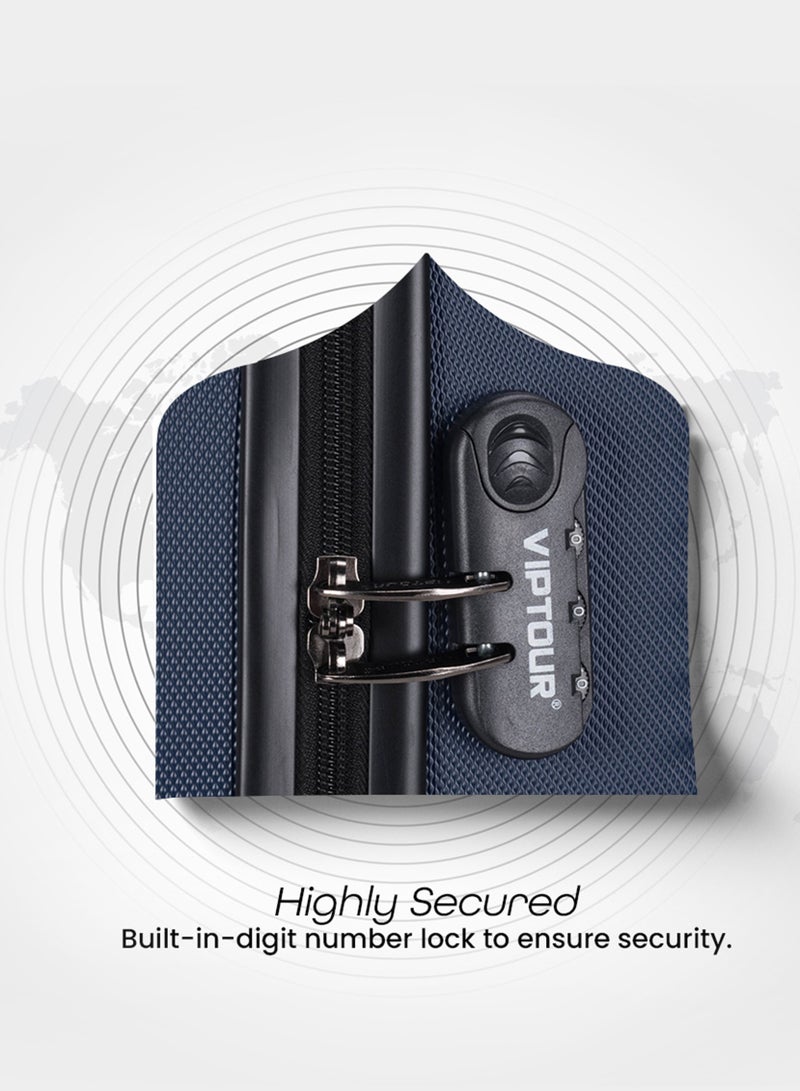 فيبتور مجموعة حقائب سفر صلبة من مادة ABS مكونة من 3 قطع، حقيبة سفر بعجلات دوارة 360 درجة مع قفل تركيبي، صغيرة (2.5 كجم)، متوسطة (3 كجم)، كبيرة (3.8 كجم) (20 بوصة/24 بوصة/28 بوصة) - أزرق داكن - Image 3