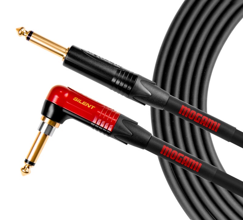 Mogami OD GTR-12 Silent R Overdrive Guitar Instrument Cable, 1/4” TS Male Plugs, Gold Contacts, Right Angle silentPLUG to Straight Connectors, 12 Foot
