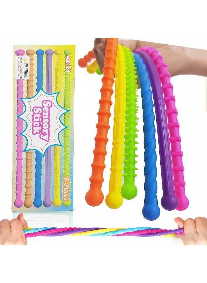 SENSORY 6Pcs Sensory Stretchy Sticks, Textured Silicone Fidget Toys for Kids  Adults, Stress Relief Stretch Strings, Sensory Toys for ADHD, Autism, Party Favors, Eid Gift - Image 1
