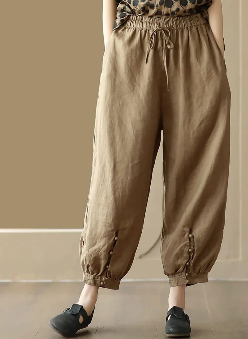 YUNIQEE Khaki Solid Cotton Trouser
