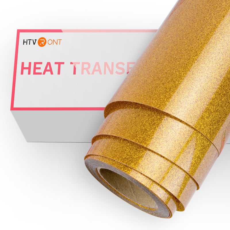 HTVRONT Gold Glitter HTV Vinyl Roll12 x 15FT Gold Glitter Heat Transfer Vinyl for Shirts Glitter Iron on Vinyl for All Cutter MachineEasy to Cut for Heat Vinyl Design