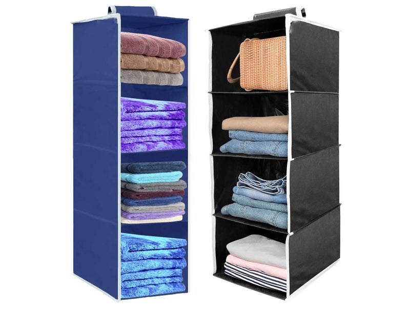 UNICRAFTS Hanging Organizer 4 Shelves NonWoven Foldable 4 Tier Pack of 2 1Blue 1Black - Image 1