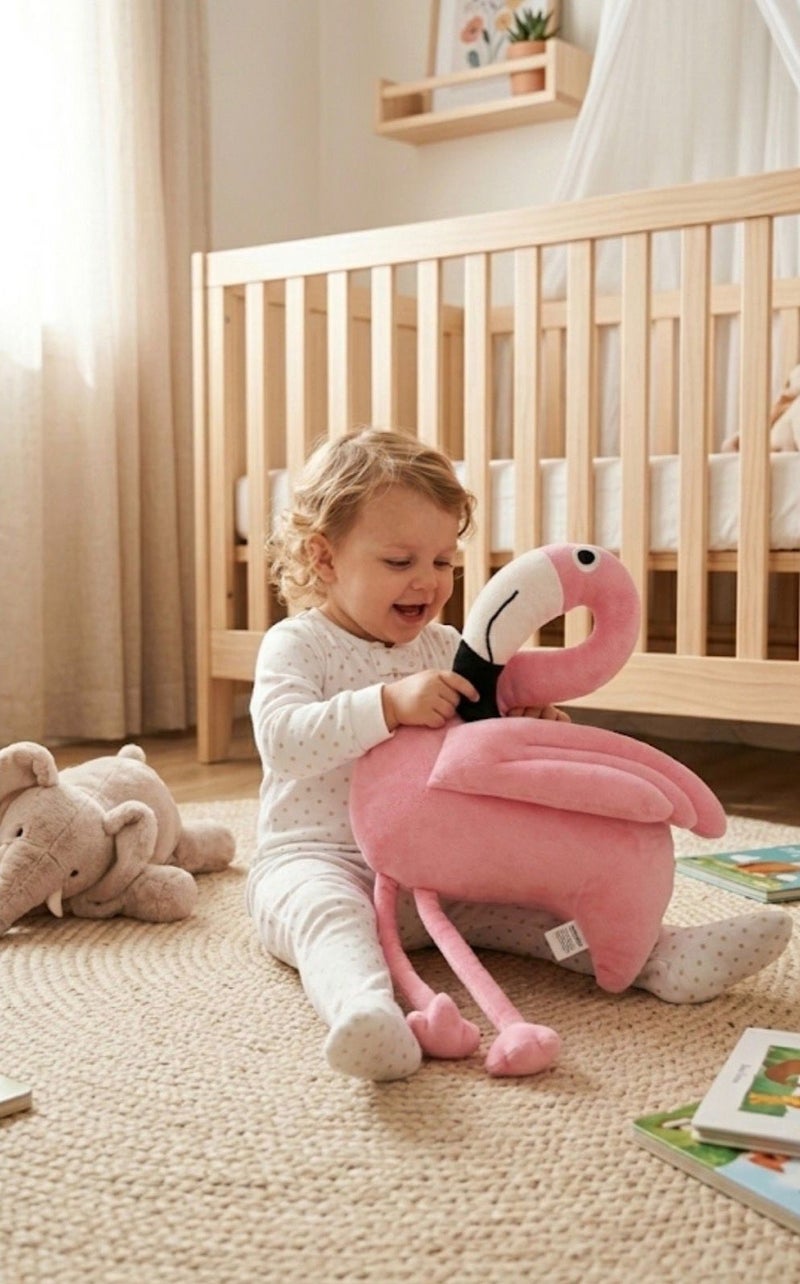 Plush Flamingo : this high quality 100% pure cotton decorative pillow is a multi purpose powerhouse , serving as a supportive sleep aid , a vibrant nursery accent , and a certified anti-allergic toy that is gentle on sensitive skin , ensuring a long lasting , premium experience that makes it a must have gift. - Image 2