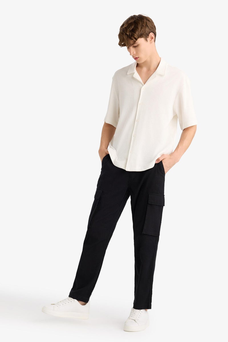 DeFacto Black Man Relax Fit Linen Look Straight Leg Cotton  Trousers Casual - Image 2