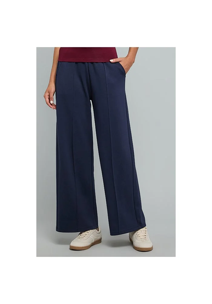 أر أند بي Solid Wide Leg Pants with Drawstring Waist