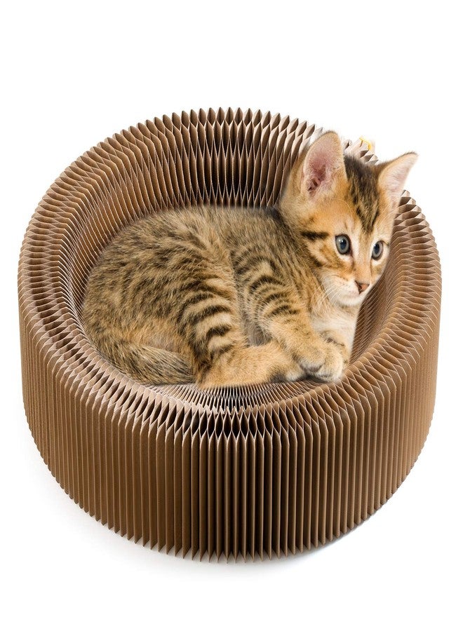 Koimsec Collapsible Cat Scratcher Lounge Bed, Cardboard Cat Bed, Corrugated Pet Scratcher Pad, Round Shape Cat Scratching Bed Nest for Indoor Big Large Kitty Kitten Cats - Image 1