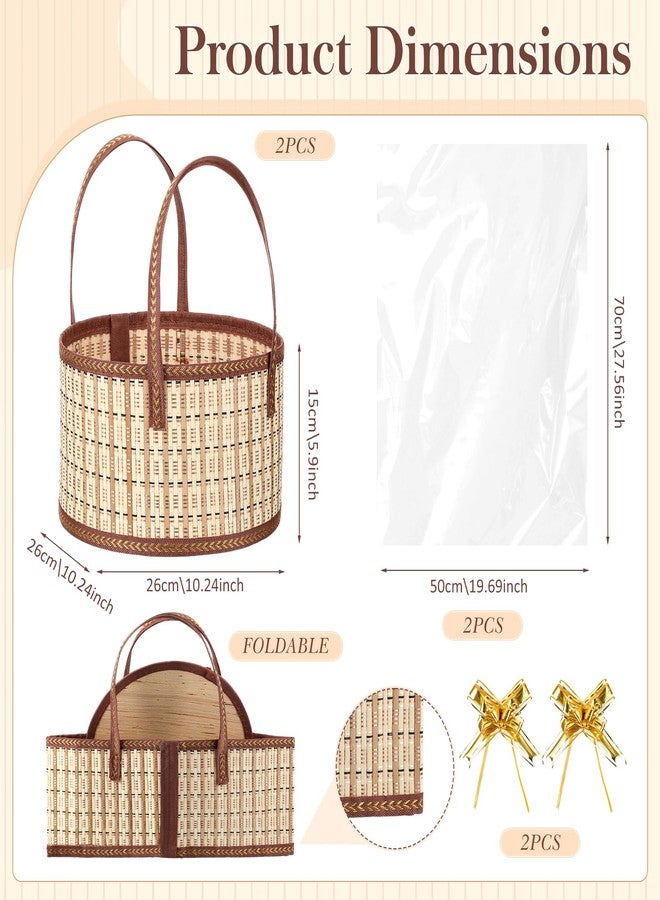 Novabright 2 Set Baskets for Gifts Empty, Bamboo Gift Raffle Baskets with Handle, Foldable Woven Gift Basket with Cellophane Wrap Bags, Bows for Graduation, Raffle, Housewarming, Baby BaptismsV - Image 2