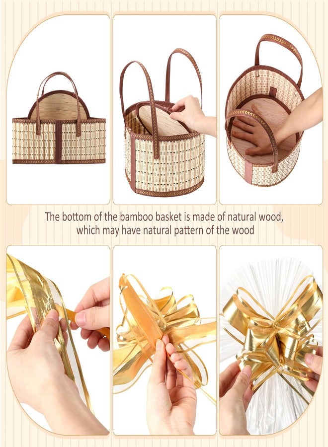 Novabright 2 Set Baskets for Gifts Empty, Bamboo Gift Raffle Baskets with Handle, Foldable Woven Gift Basket with Cellophane Wrap Bags, Bows for Graduation, Raffle, Housewarming, Baby BaptismsV - Image 3