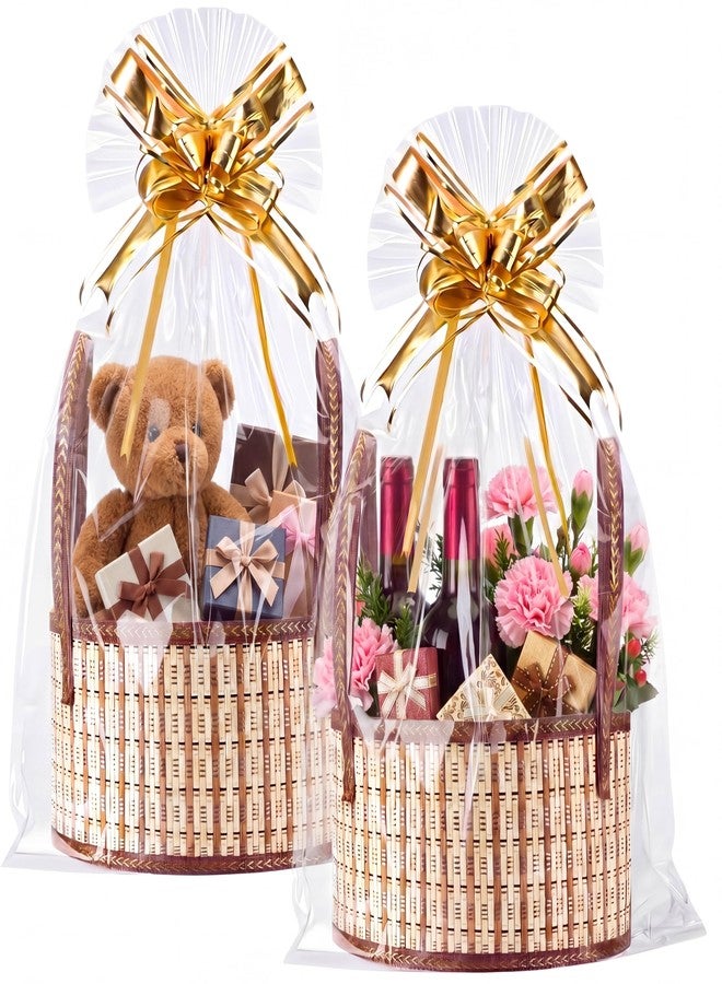 Novabright 2 Set Baskets for Gifts Empty, Bamboo Gift Raffle Baskets with Handle, Foldable Woven Gift Basket with Cellophane Wrap Bags, Bows for Graduation, Raffle, Housewarming, Baby BaptismsV - Image 1