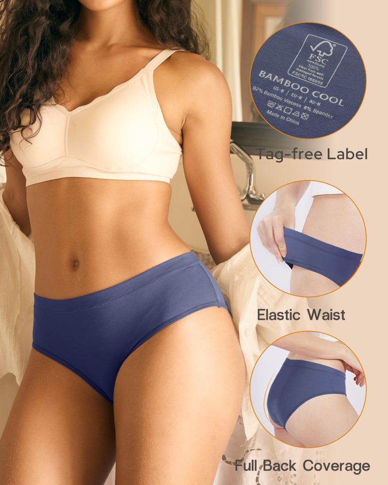 BAMBOO COOL Womens Underwear, Moisture-Wicking Briefs, Soft and Breathable Panties, Mid Waist, 5-Pack - Image 5