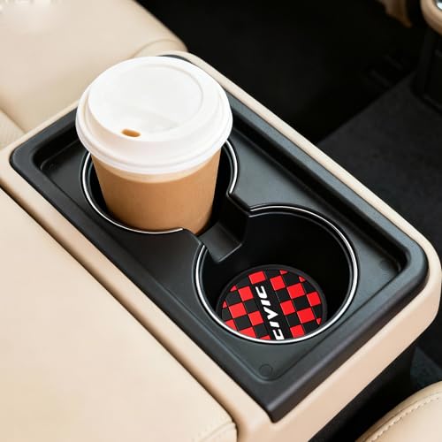 BDFHYK Car Cup Coaster 4PCS Universal NonSlip Cup Holders Embedded in Ornaments Coaster Car Interior Accessories red Civic - Image 1