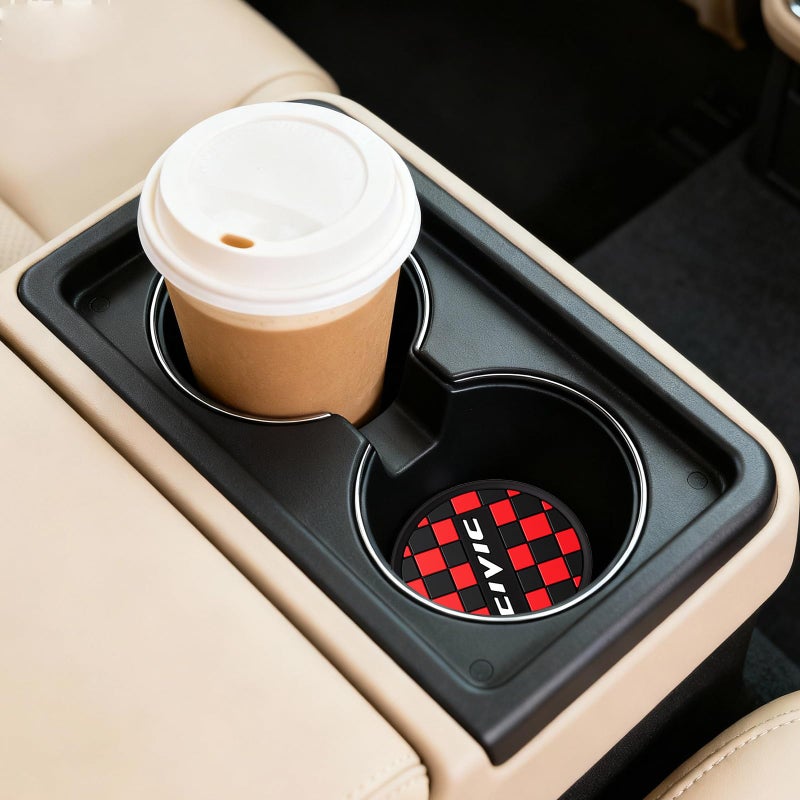 BDFHYK Car Cup Coaster 4PCS Universal NonSlip Cup Holders Embedded in Ornaments Coaster Car Interior Accessories red Civic - Image 3