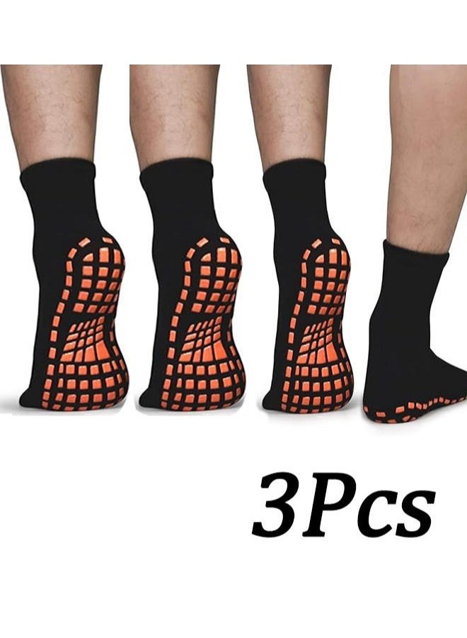 3 Pairs Men Non Slip Sticky Grips Socks Tile Wood Floors Anti-Skid Workout Yoga Pilates Hospital Slipper Socks - Image 1