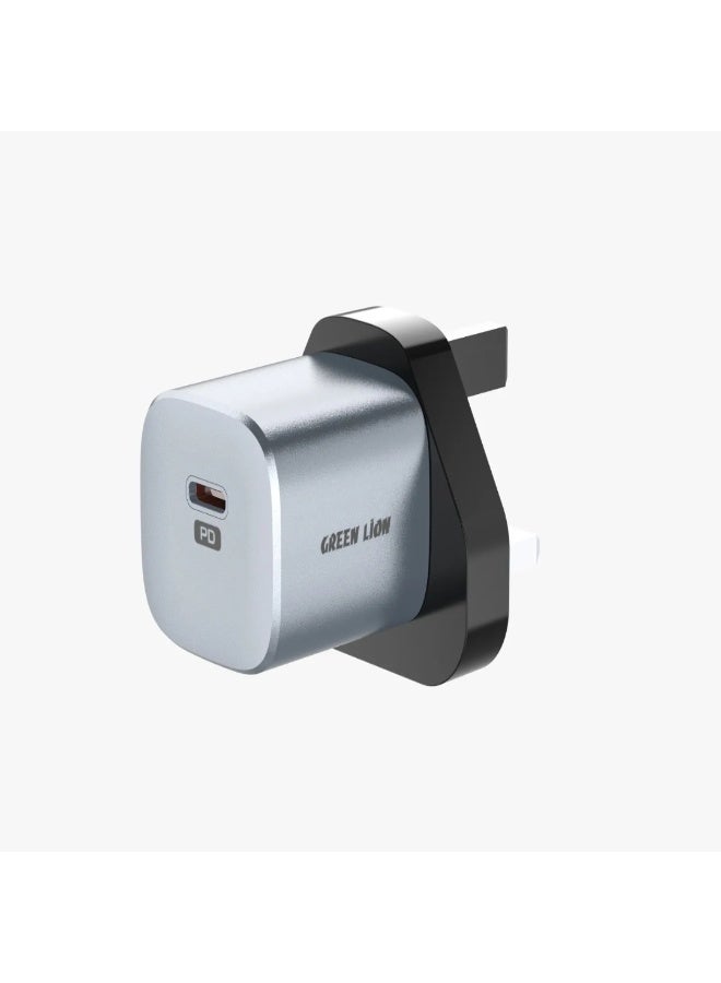 GREEN LION Premium Series PD 20W UK Plug Wall Charger with USB-C Port / PC Flame Retardant Material / Fast Charging / Travel Friendly - Grey - Image 3