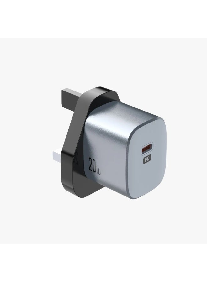 GREEN LION Premium Series PD 20W UK Plug Wall Charger with USB-C Port / PC Flame Retardant Material / Fast Charging / Travel Friendly - Grey - Image 1