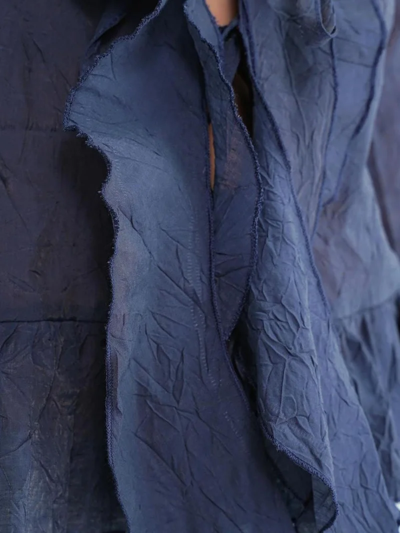 MixRay Mixray V-Neck Ruffle Blouse with Drawstring