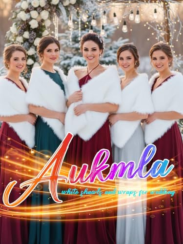 Aukmla شال أكملا الفرو الاصطناعي لفات الزفاف والشالات ووشاح الفرو للعروس والعروسات (أبيض) - Image 3