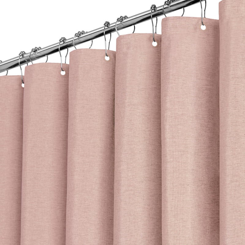 BTTN Blush Fabric Shower Curtain Linen Textured Weighted Cloth Shower Curtain Set with 12 Plastic Hooks Machine Washable Hotel Spa Luxury Decorative Neutral Bath Curtains for Bathroom 72x72