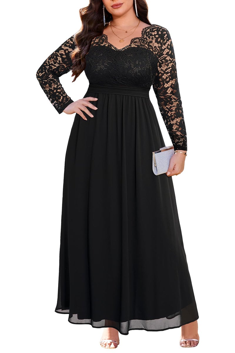 Talisea Plus Size Formal Dresses Ball Gowns Evening Prom Wedding Guest Gala Elegant Black V Neck Lace Chiffon Long Maxi Dress - Image 1