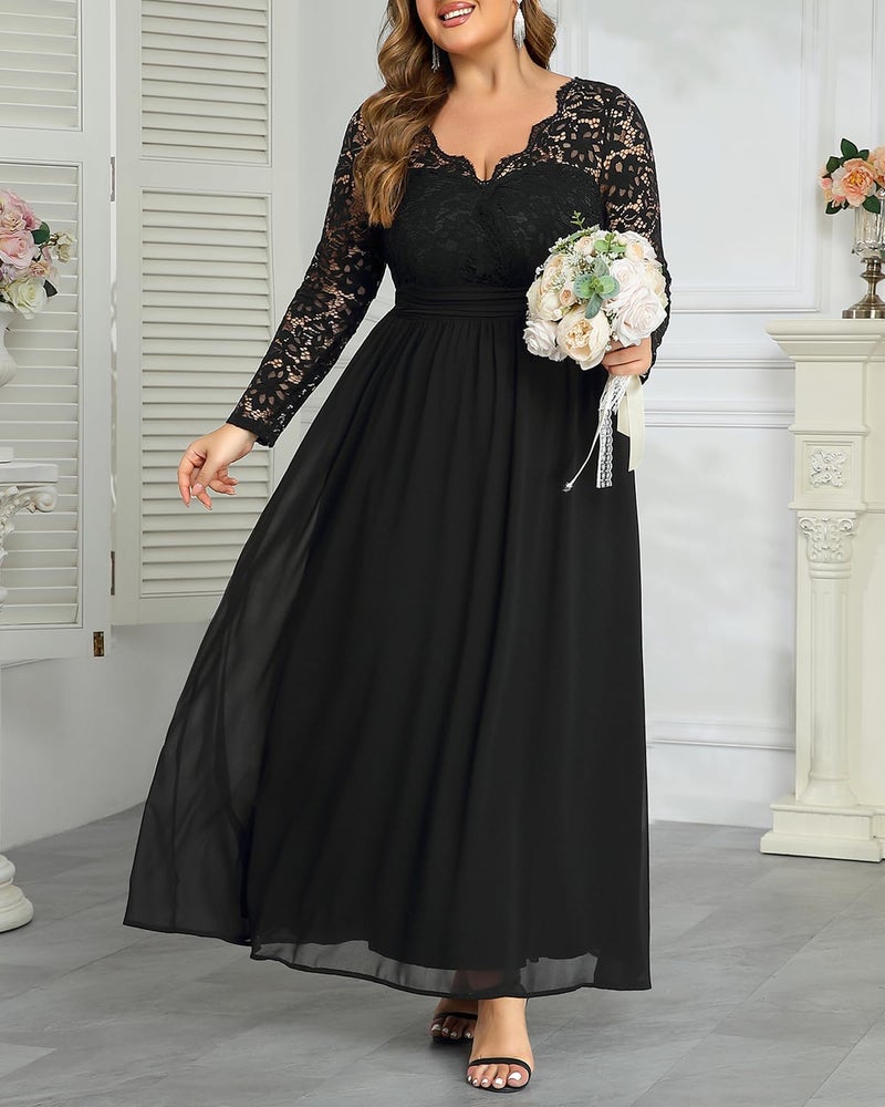 Talisea Plus Size Formal Dresses Ball Gowns Evening Prom Wedding Guest Gala Elegant Black V Neck Lace Chiffon Long Maxi Dress - Image 2