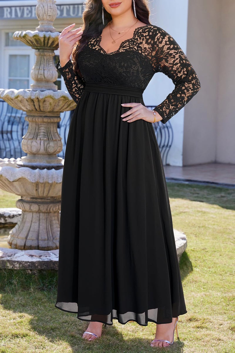 Talisea Plus Size Formal Dresses Ball Gowns Evening Prom Wedding Guest Gala Elegant Black V Neck Lace Chiffon Long Maxi Dress - Image 3