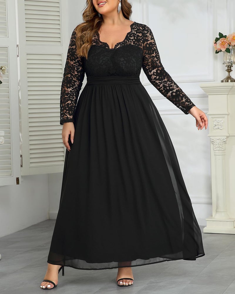Talisea Plus Size Formal Dresses Ball Gowns Evening Prom Wedding Guest Gala Elegant Black V Neck Lace Chiffon Long Maxi Dress - Image 5