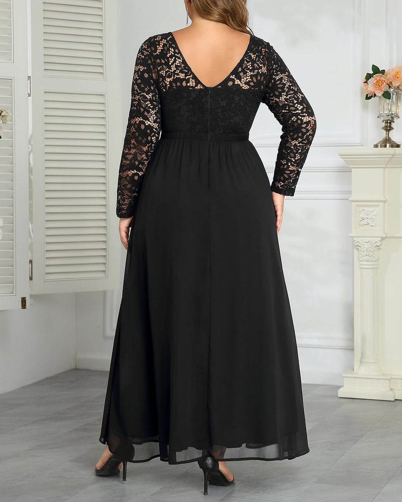 Talisea Plus Size Formal Dresses Ball Gowns Evening Prom Wedding Guest Gala Elegant Black V Neck Lace Chiffon Long Maxi Dress - Image 4