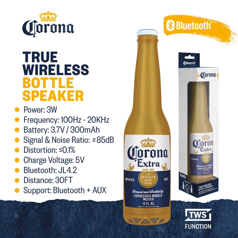 Corona Beer Bottle Bluetooth Speaker â€“ 30FT Range Portable Wireless Stereo Sound System with Bluetooth + AUX Support, 3 Hour Playtime, Travel-Friendly Audio for Outdoor & Indoor Activities - Image 3
