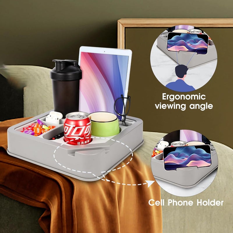 FINTHECH Couch Cup Holder Bed Caddy Couch Caddy Couch Tray Cup Holder for Couch,Couch Caddy with Cup Holder for Remote Phone Tablet Beverage Snack Gray. - Image 4