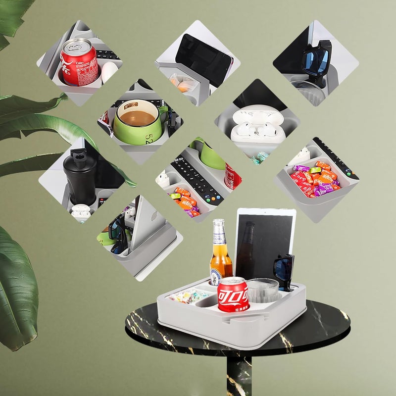 FINTHECH Couch Cup Holder Bed Caddy Couch Caddy Couch Tray Cup Holder for Couch,Couch Caddy with Cup Holder for Remote Phone Tablet Beverage Snack Gray. - Image 3